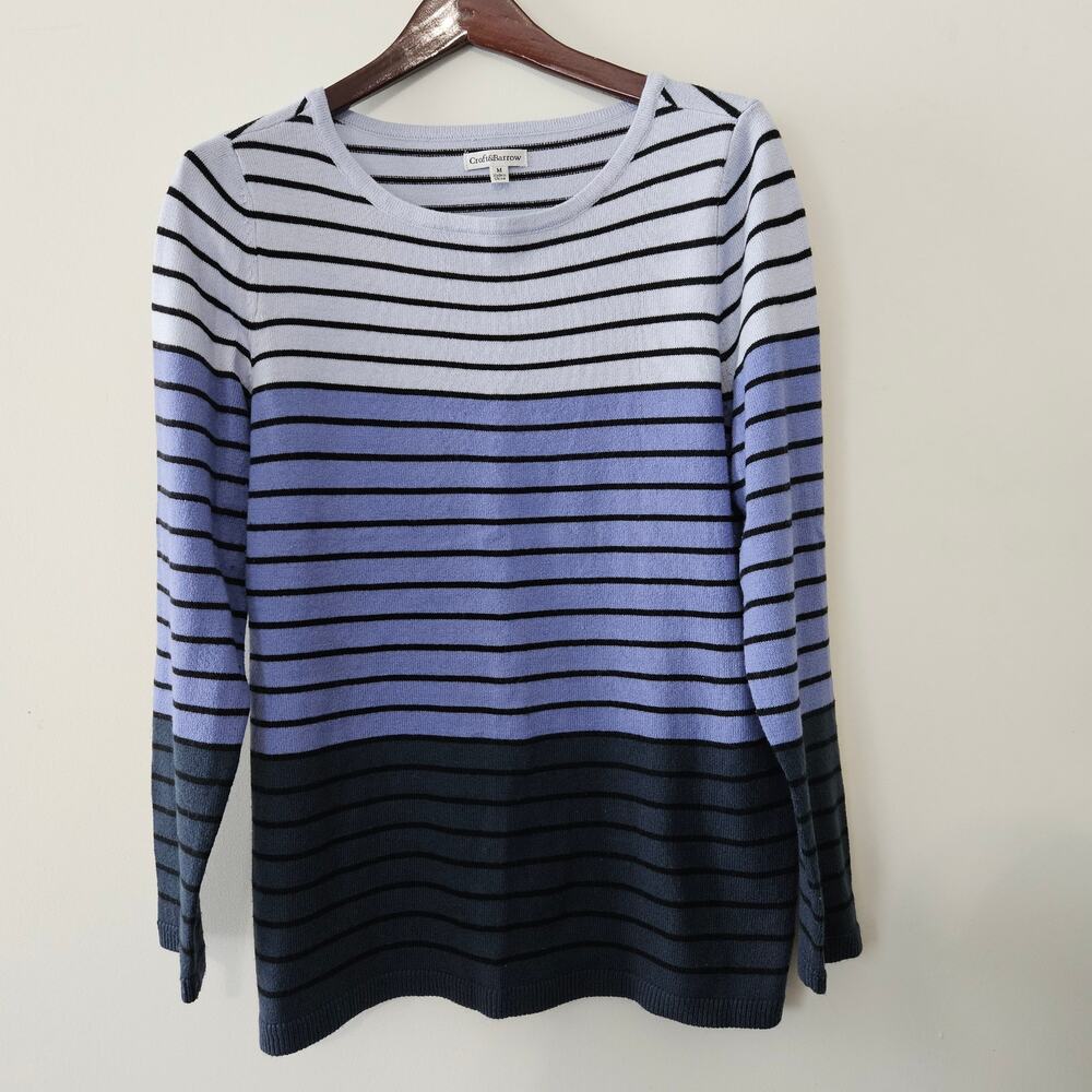 Croft & Barrow Size M Grey Blue Block Striped Acrylic Knit Sweater Top Shirt - Picture 12 of 16